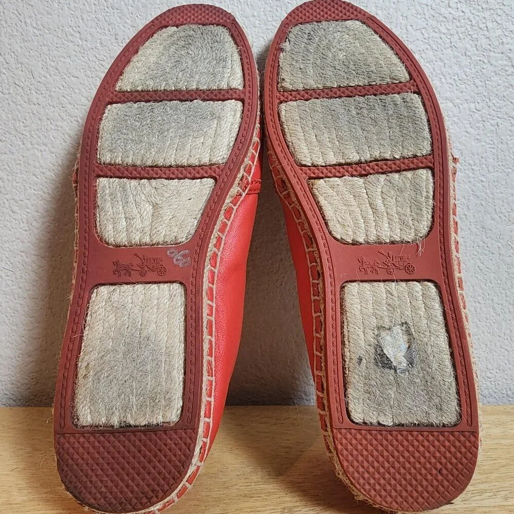 Coach Shoes Womens Size 7.5 Red Leather Espadrille Flats Logo Casual